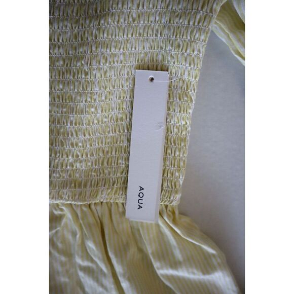 Aqua DI4622C-AQ Women's Sz S Yellow/White Striped Square Neck Smocked Dress - Picture 8 of 14
